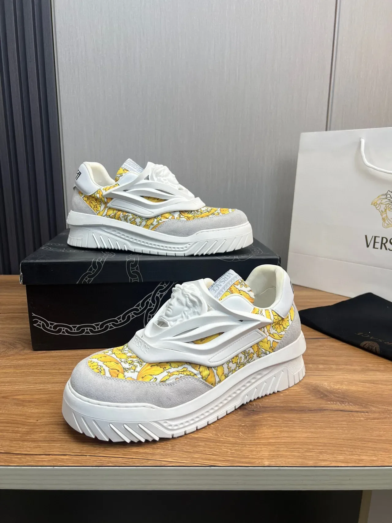 Versace Chain Reaction Yellow Baroque Print Chunky Sneakers 4