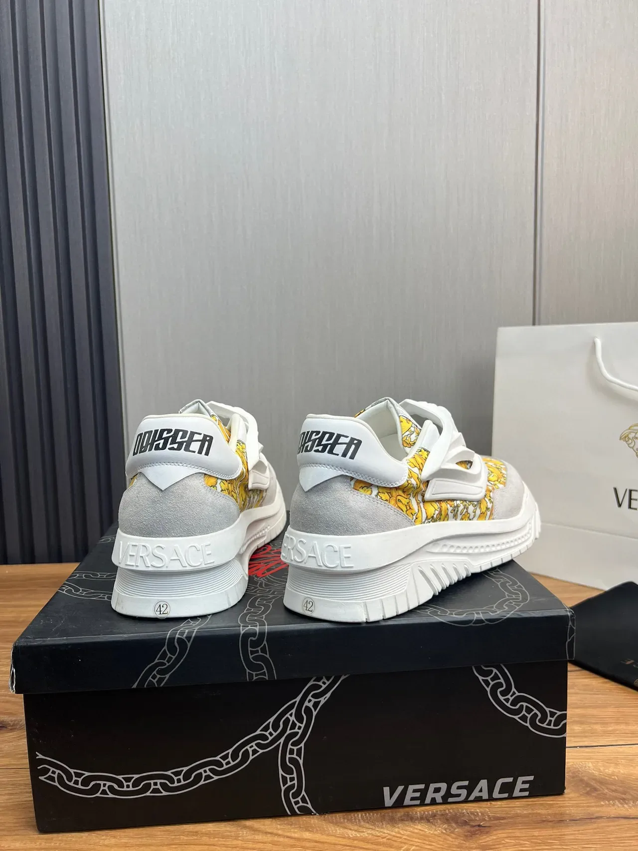 Versace Chain Reaction Yellow Baroque Print Chunky Sneakers 5