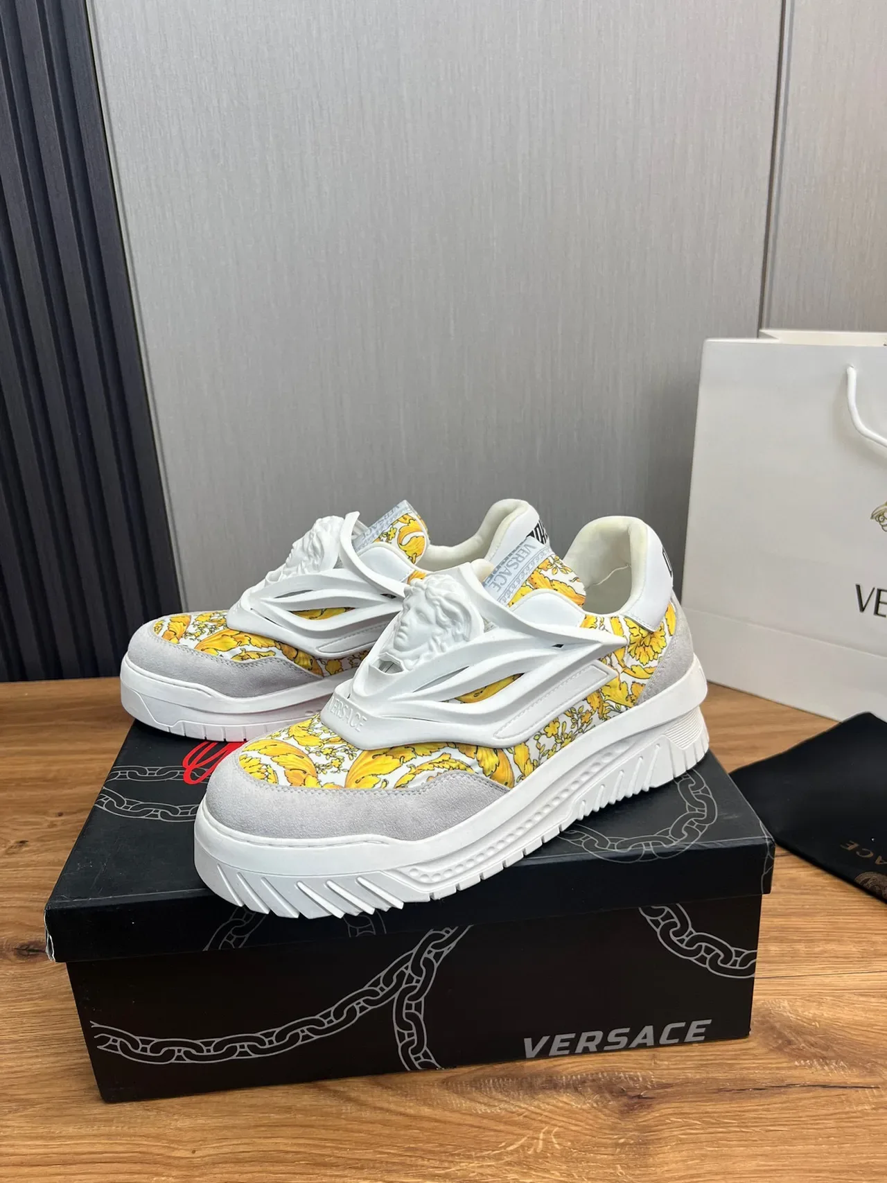 Versace Chain Reaction Yellow Baroque Print Chunky Sneakers 6