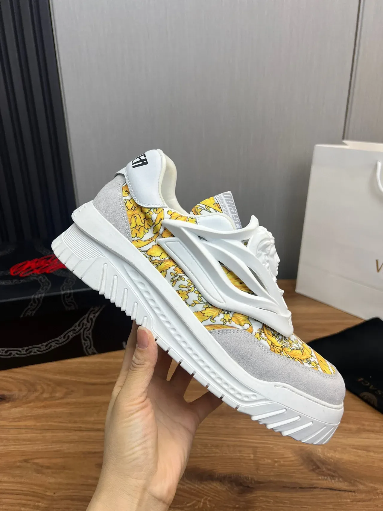 Versace Chain Reaction Yellow Baroque Print Chunky Sneakers 7