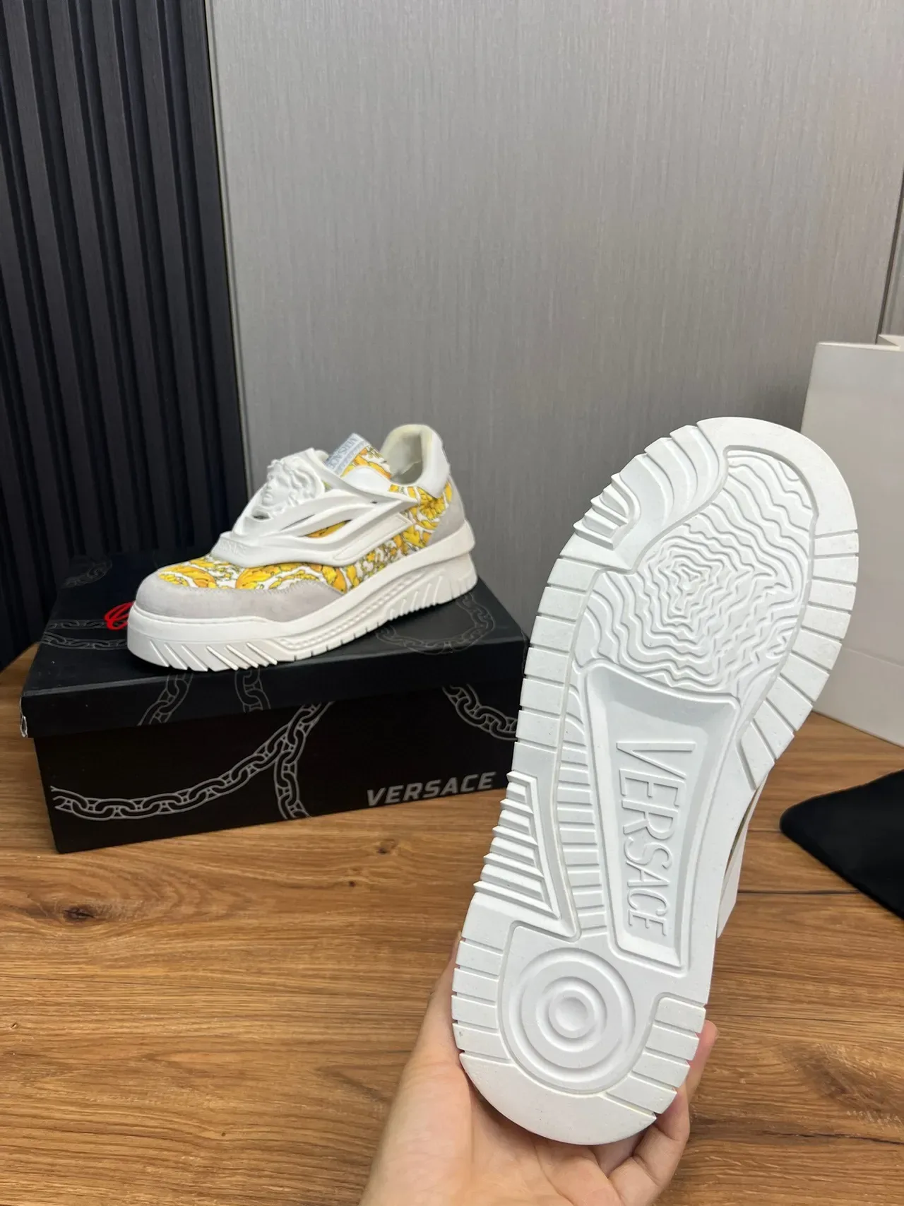 Versace Chain Reaction Yellow Baroque Print Chunky Sneakers 9