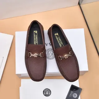 Versace Collection Mocassins Marron Cuir Pebbled Horsebit