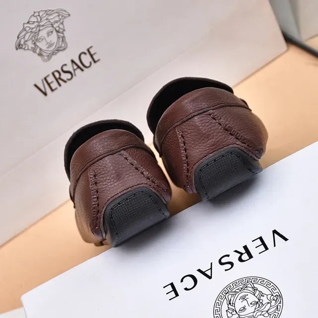 Versace Collection Brown Pebbled Leather Horsebit Loafers 2