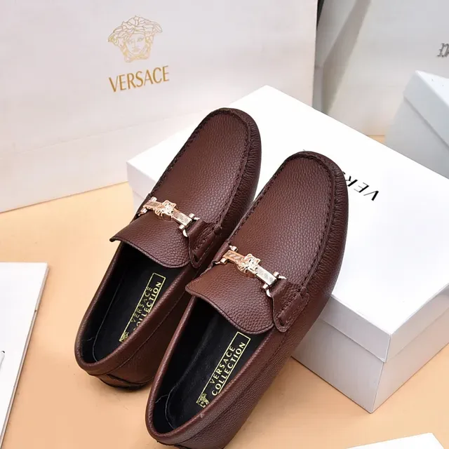 Versace Collection Brown Pebbled Leather Horsebit Loafers 3