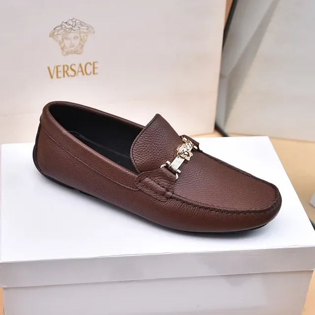 Versace Collection Brown Pebbled Leather Horsebit Loafers 4