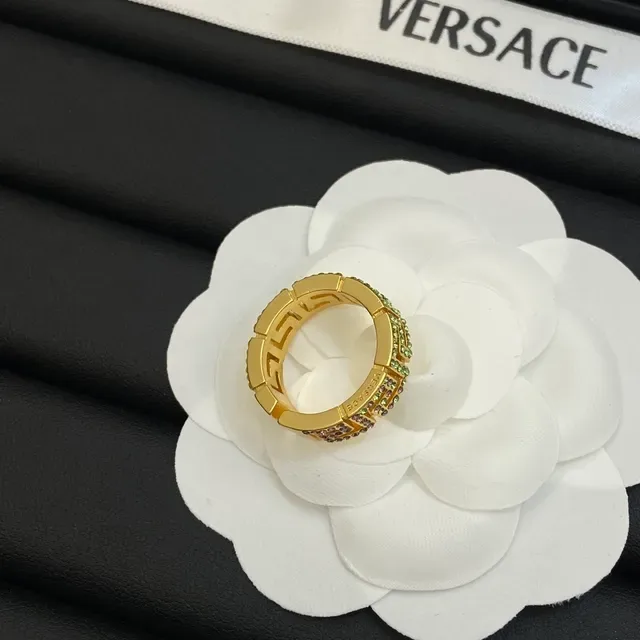 Versace Greca Odissea Crystal-Encrusted Gold-Tone Ring 2