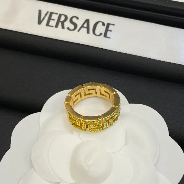 Versace Greca Odissea Crystal-Encrusted Gold-Tone Ring 3