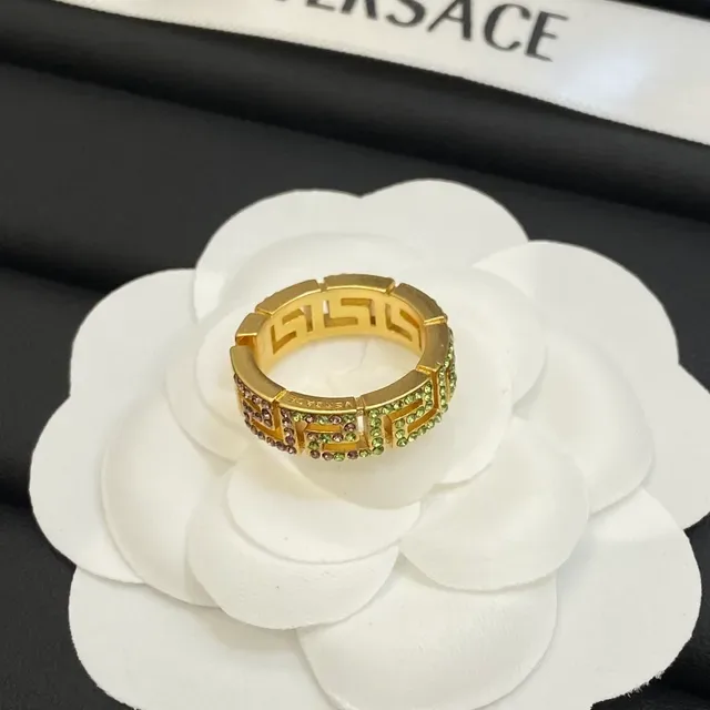Versace Greca Odissea Crystal-Encrusted Gold-Tone Ring 5