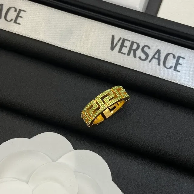 Versace Greca Odissea Crystal-Encrusted Gold-Tone Ring 6