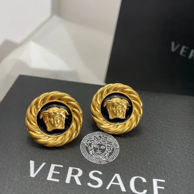 Versace Medusa أقراط ذهب أسود حافة حبل ملتوي مينا ميداليون 2
