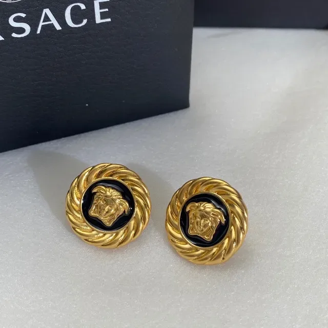 Versace Medusa أقراط ذهب أسود حافة حبل ملتوي مينا ميداليون 3