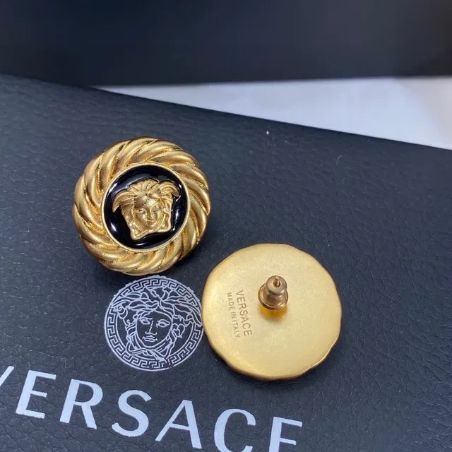 Versace Medusa أقراط ذهب أسود حافة حبل ملتوي مينا ميداليون 4