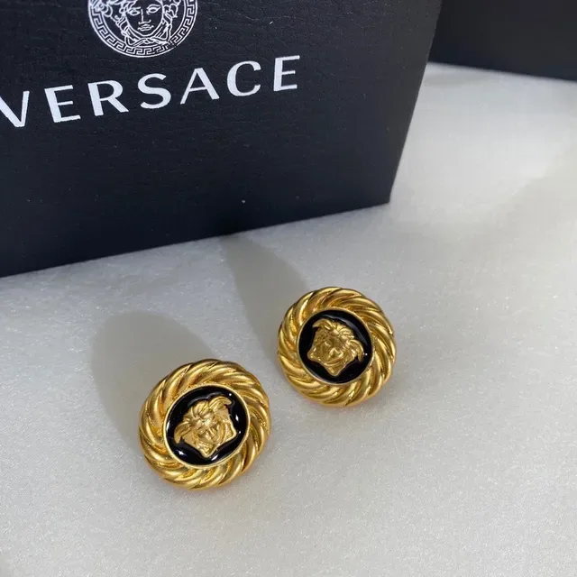 Versace Medusa أقراط ذهب أسود حافة حبل ملتوي مينا ميداليون 5