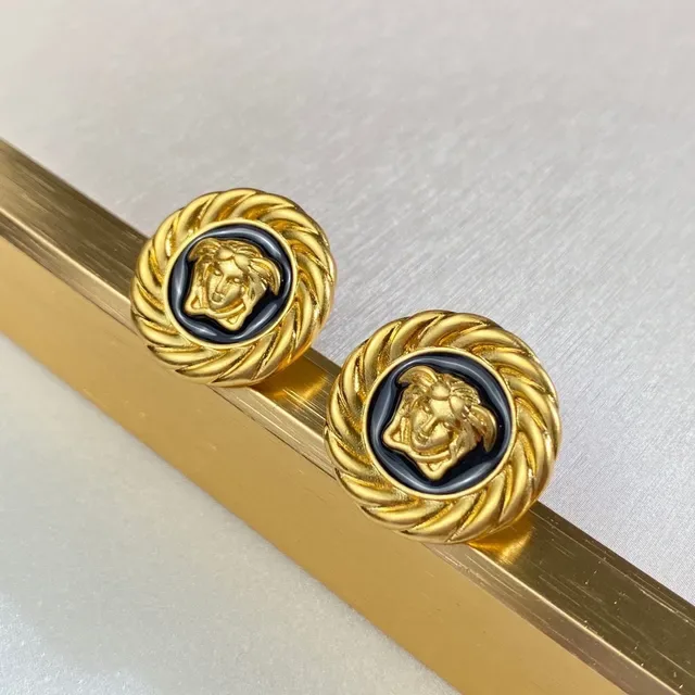 Versace Medusa أقراط ذهب أسود حافة حبل ملتوي مينا ميداليون 6