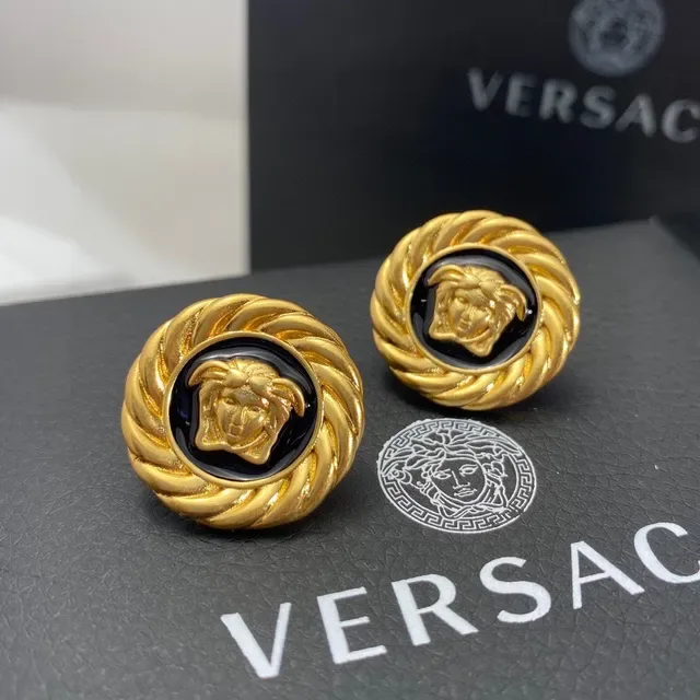Versace Medusa أقراط ذهب أسود حافة حبل ملتوي مينا ميداليون 7