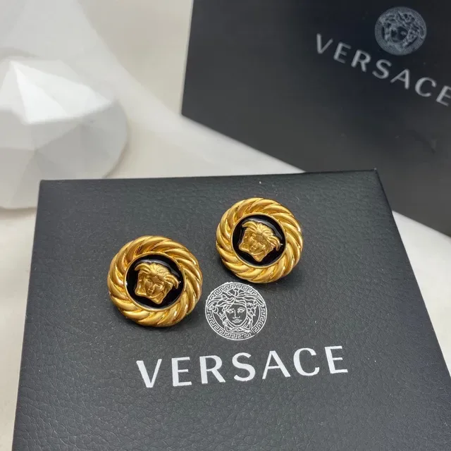 Versace Medusa أقراط ذهب أسود حافة حبل ملتوي مينا ميداليون 8
