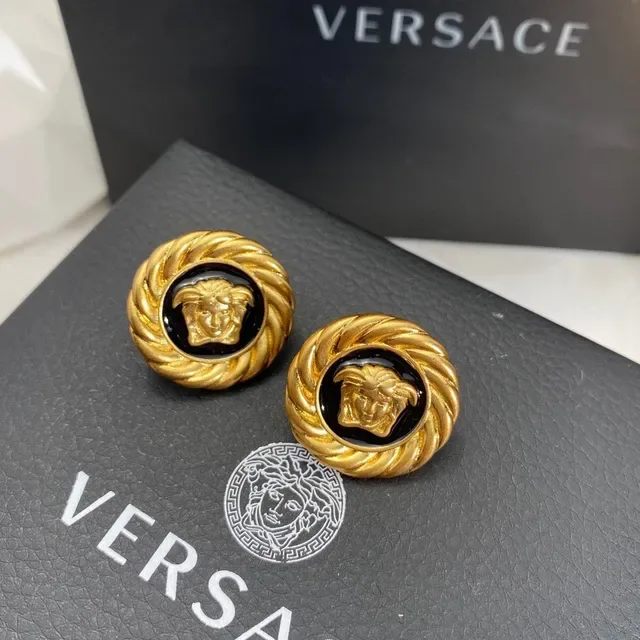 Versace Medusa أقراط ذهب أسود حافة حبل ملتوي مينا ميداليون 9
