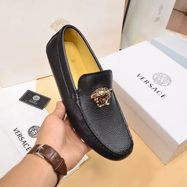 Versace Medusa Head Noir Doré Cuir Pebbled Hardware Loafer 6
