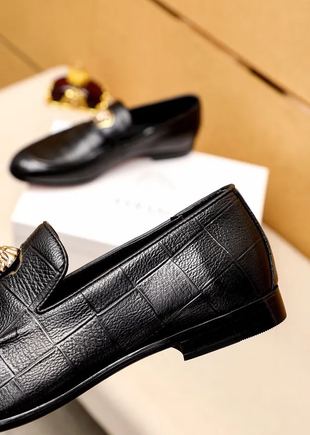 Versace Medusa Loafer Black Croc-Embossed Leather Loafers 4