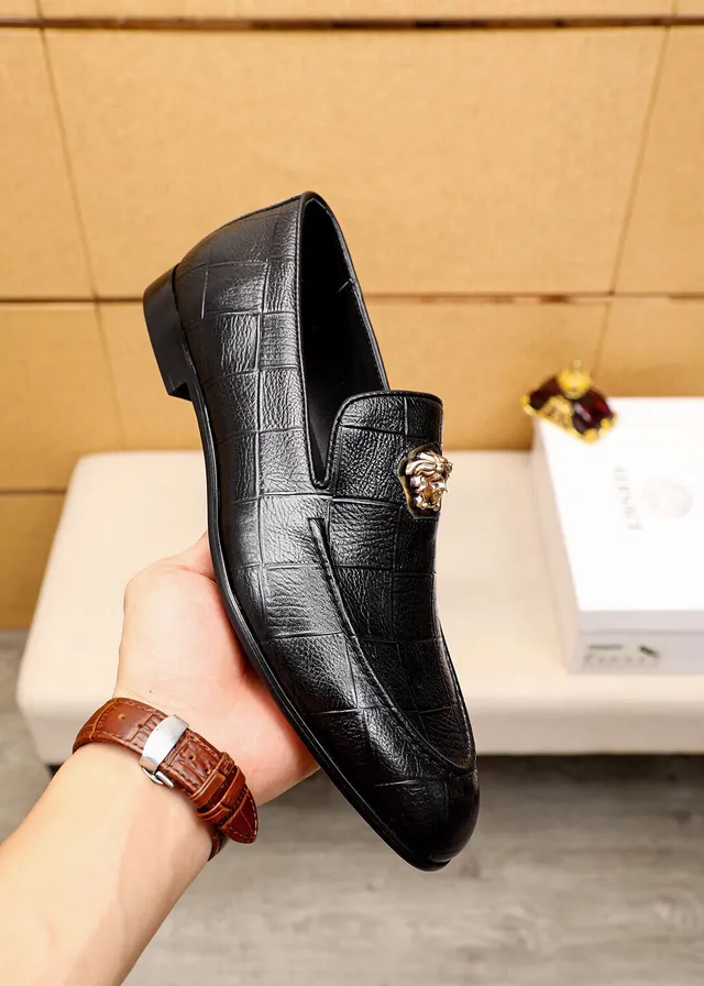 Versace Medusa Loafer Black Croc-Embossed Leather Loafers 7