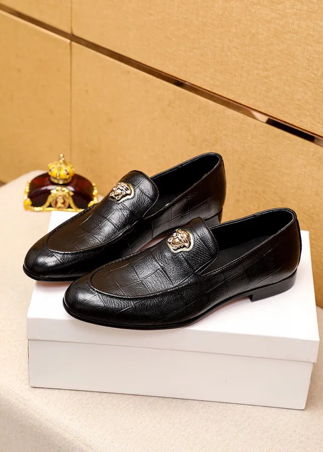 Versace Medusa Loafer Black Croc-Embossed Leather Loafers 8