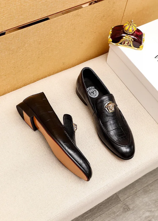 Versace Medusa Loafer Black Croc-Embossed Leather Loafers 9