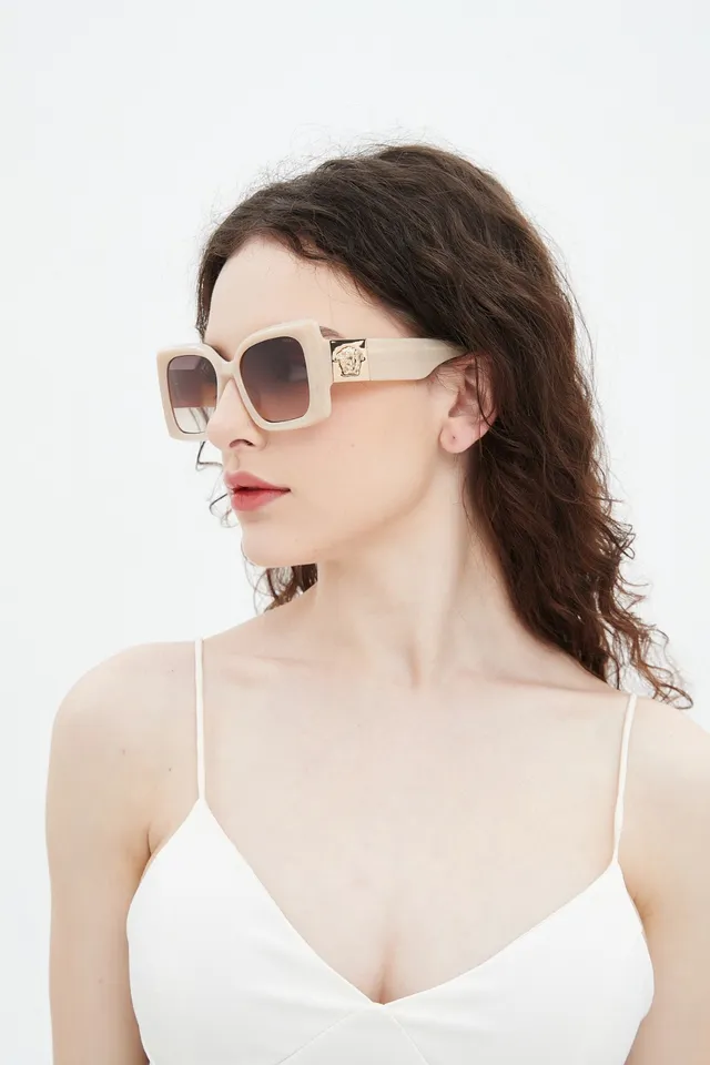 Versace Oversized Square Cream Frame Gradient Brown-Pink Sunglasses 8