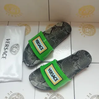 Versace Slide 蛇皮印花 黑色绿色 鞋带拖鞋