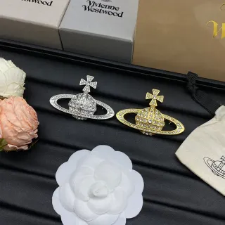 Vivienne Westwood Orb Brooch Crystal-Pavé चाँदी और गोल्ड टोन ब्रोचेस