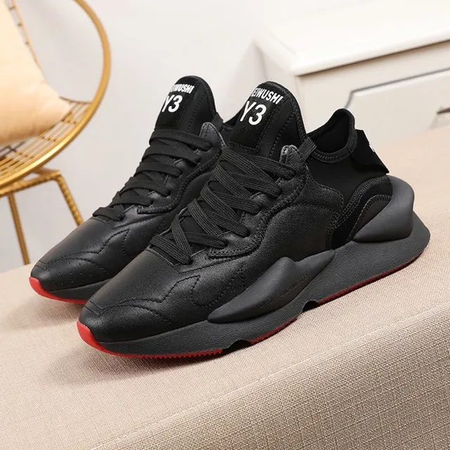 Y-3 Black Red Midsole Layered Synthetic Upper Chunky Sneakers 5