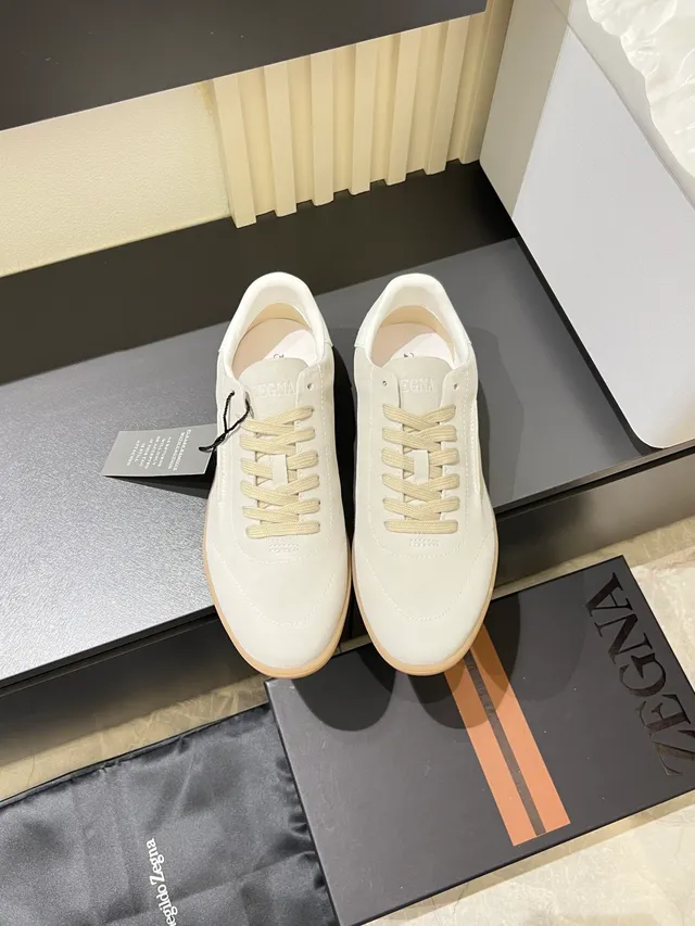 Zegna بيج أبيض سويد أعلى كعب مطاطي أحذية أسلوب الحياة 5