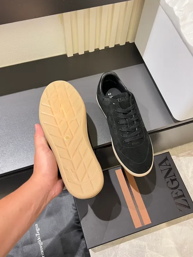 Zegna Sneakers Lifestyle Preto Bege de Camurça com Sola de Borracha 3