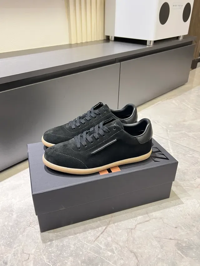 Zegna Sneakers Lifestyle Preto Bege de Camurça com Sola de Borracha 4