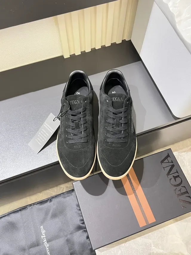 Zegna Sneakers Lifestyle Preto Bege de Camurça com Sola de Borracha 5