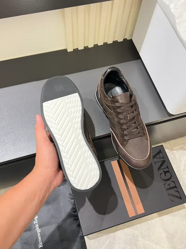 Zegna حذاء رياضي للستايل بني جلد ناعم وشبكي 3