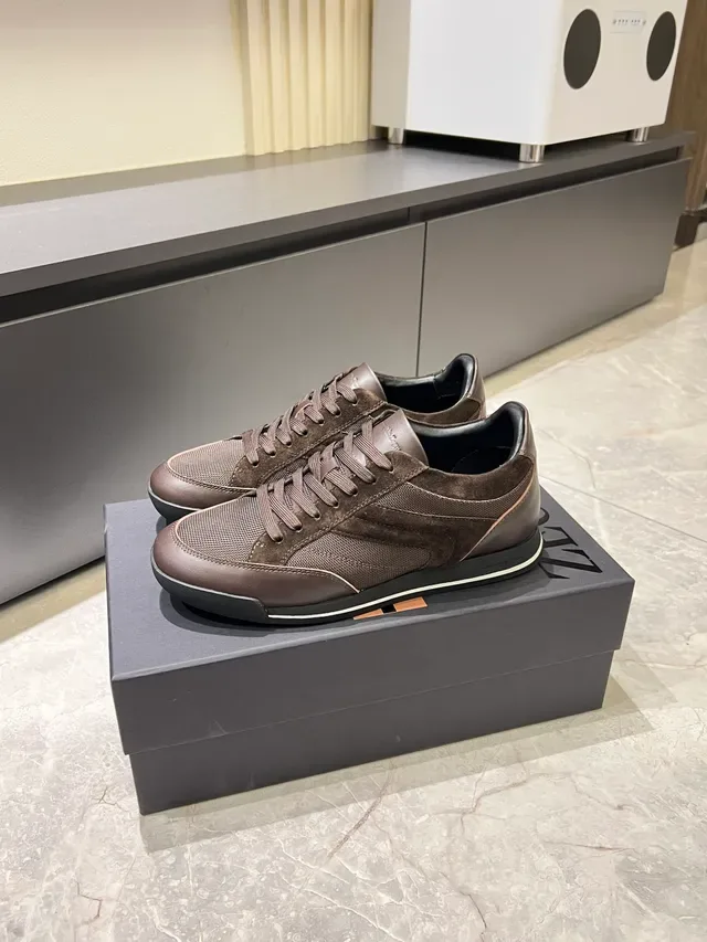 Zegna حذاء رياضي للستايل بني جلد ناعم وشبكي 4
