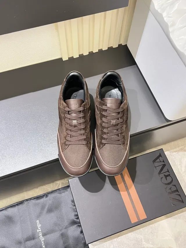 Zegna حذاء رياضي للستايل بني جلد ناعم وشبكي 5