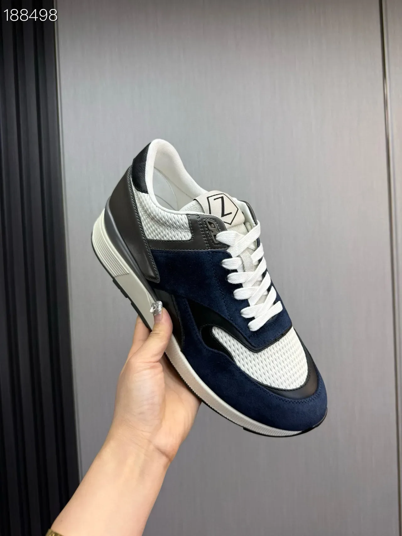 Zegna Navy White Sneakers Lifestyle Com Upper De Material Misto: Couro Macio E Malha 3