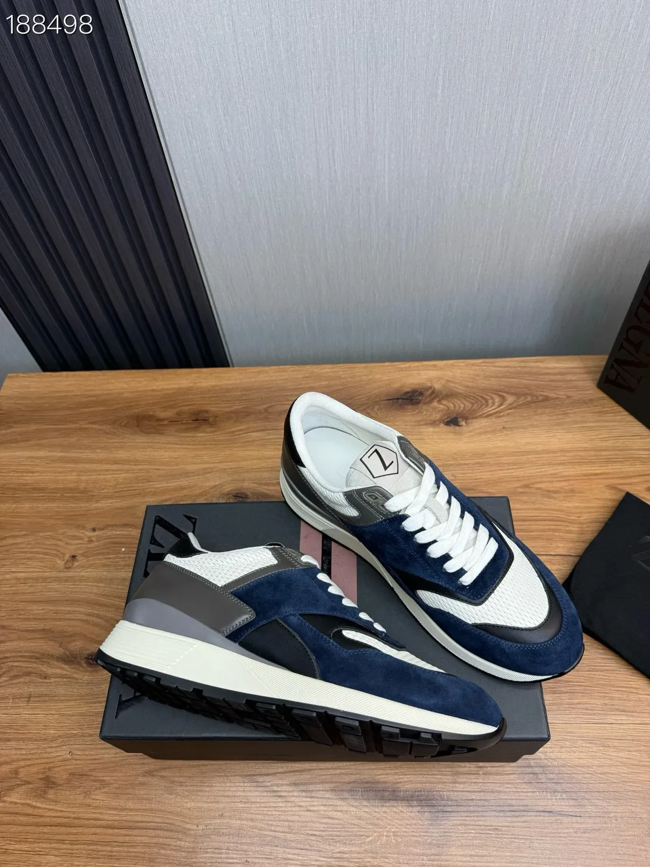Zegna Navy White Sneakers Lifestyle Com Upper De Material Misto: Couro Macio E Malha 6