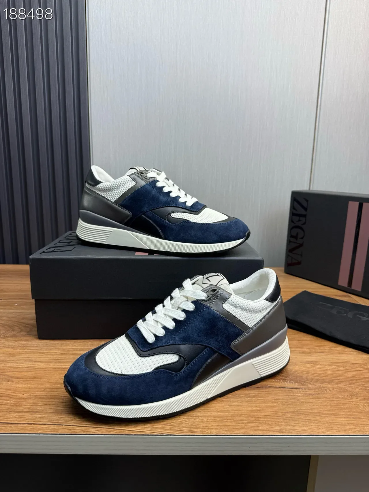 Zegna Navy White Sneakers Lifestyle Com Upper De Material Misto: Couro Macio E Malha 7