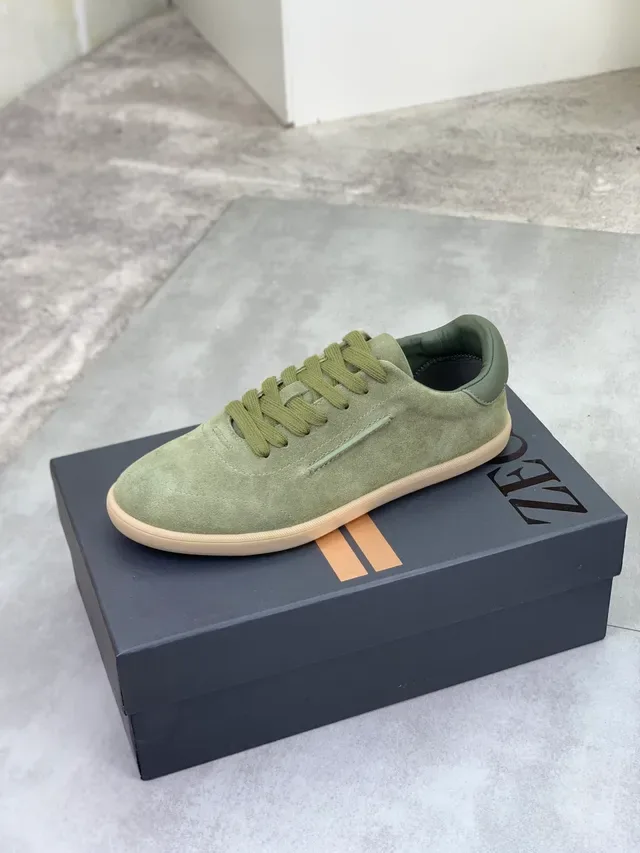 Zegna 橄榄绿麂皮低帮生活运动鞋 4