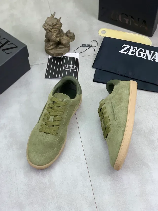 Zegna 橄榄绿麂皮低帮生活运动鞋 5