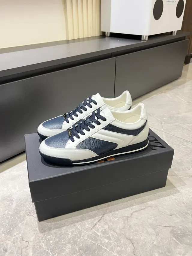 Zegna 双色皮革 海军蓝与白色生活方式运动鞋 4
