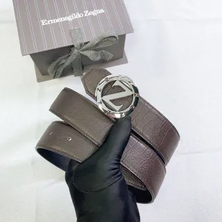 Zegna Z Monogram मगरमछ दबावित भूरी चमड़ा बेल्ट