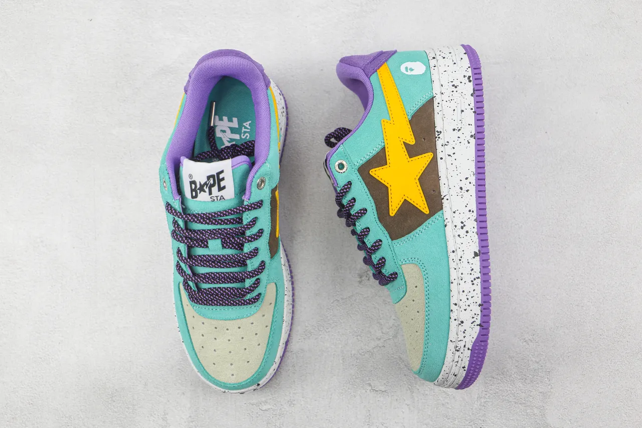 A Bathing Ape BAPE STA turquoise violet marron jaune étoile sneakers lifestyle 3