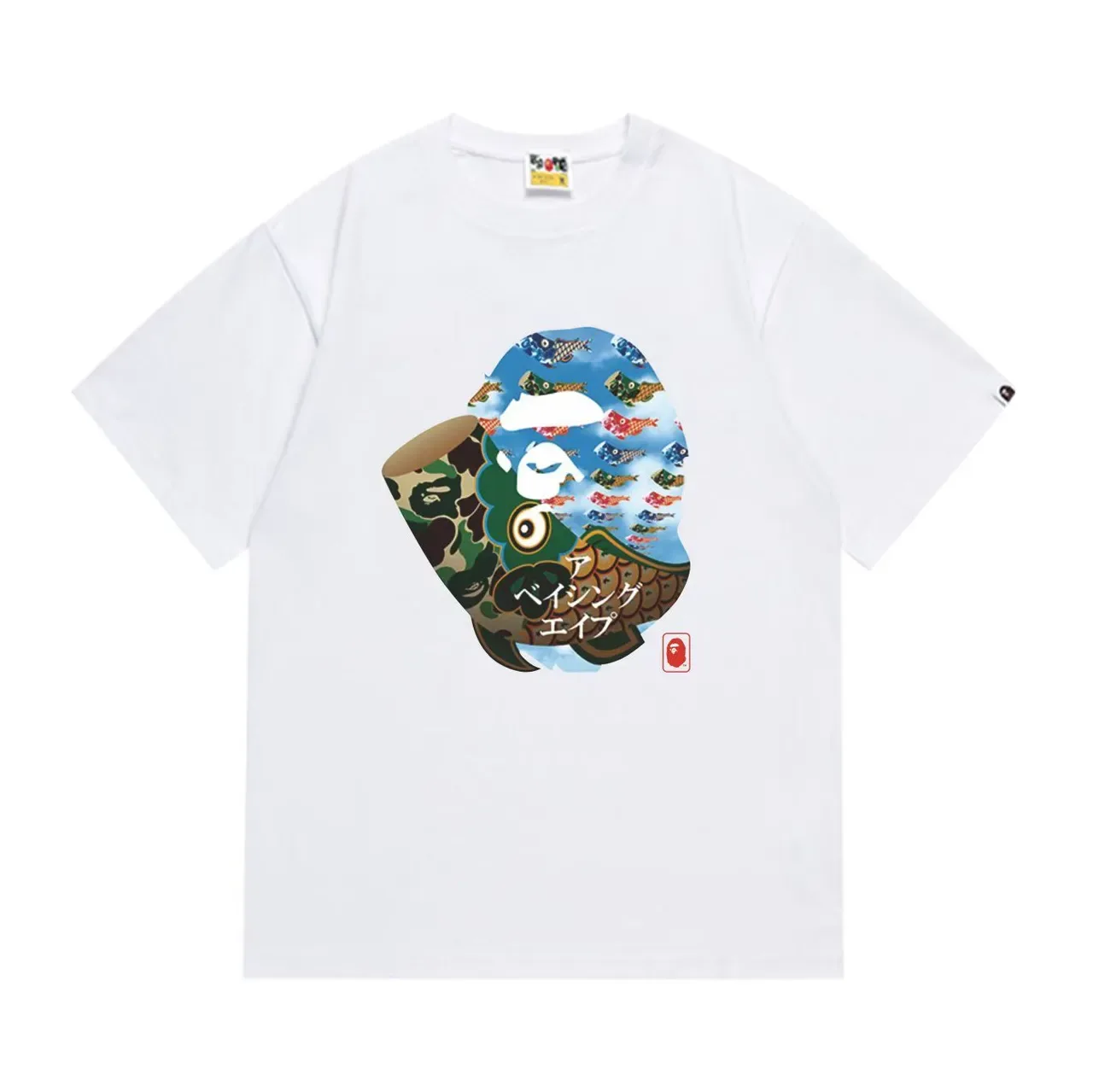 Camiseta preta A Bathing Ape estampa gráfica camuflagem Koinobori 3