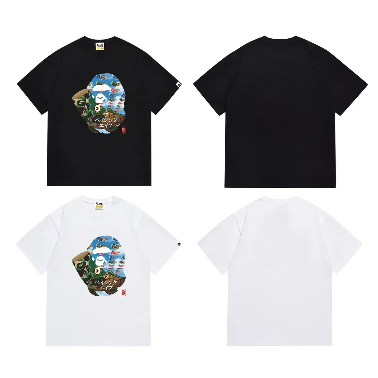 Camiseta preta A Bathing Ape estampa gráfica camuflagem Koinobori 6