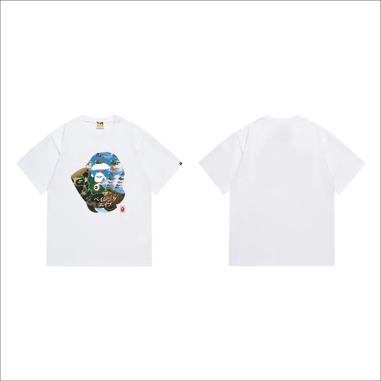 Camiseta preta A Bathing Ape estampa gráfica camuflagem Koinobori 7