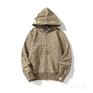 A Bathing Ape Monogram Print Beige Zip-Front Hoodie