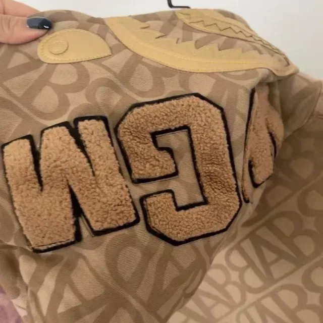 A Bathing Ape Monogram Print Beige Zip-Front Hoodie 3